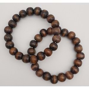 Çanta Aksesuar 12 cm Ahşap Boncuklu Bilezik Model Koyu Ahşap Renk Çift Sap