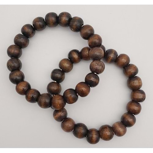 Çanta Aksesuar 12 cm Ahşap Boncuklu Bilezik Model Koyu Ahşap Renk Çift Sap