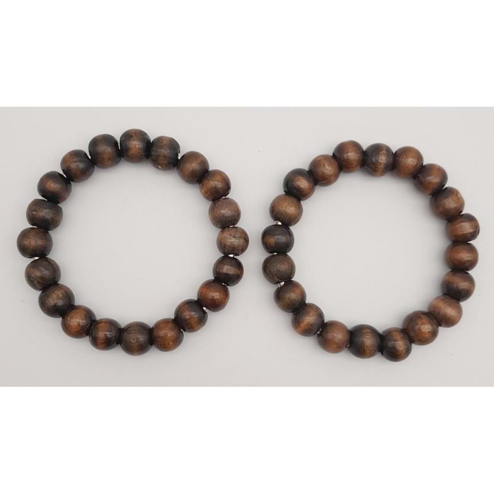 Çanta Aksesuar 12 cm Ahşap Boncuklu Bilezik Model Koyu Ahşap Renk Çift Sap