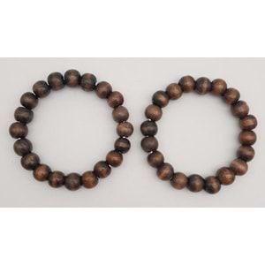 Çanta Aksesuar 12 cm Ahşap Boncuklu Bilezik Model Koyu Ahşap Renk Çift Sap