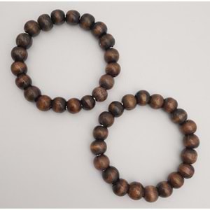 Çanta Aksesuar 12 cm Ahşap Boncuklu Bilezik Model Koyu Ahşap Renk Çift Sap