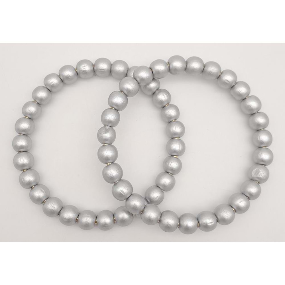 Çanta Aksesuar 12 cm Ahşap Boncuklu Bilezik Model Gri Renk Çift Sap