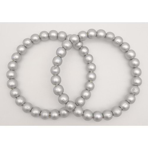 Çanta Aksesuar 12 cm Ahşap Boncuklu Bilezik Model Gri Renk Çift Sap