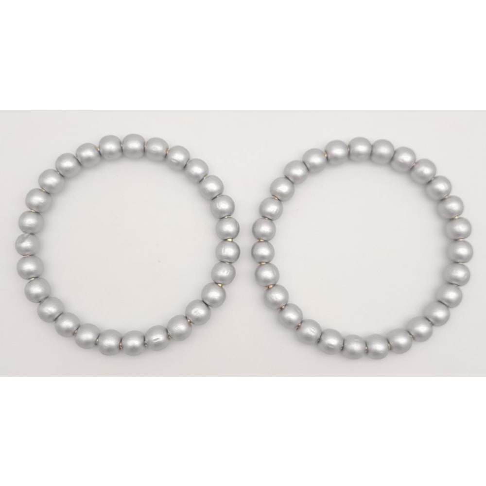 Çanta Aksesuar 12 cm Ahşap Boncuklu Bilezik Model Gri Renk Çift Sap