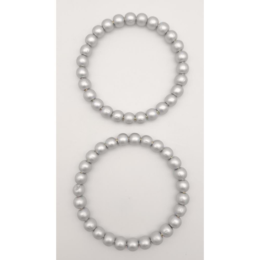 Çanta Aksesuar 12 cm Ahşap Boncuklu Bilezik Model Gri Renk Çift Sap