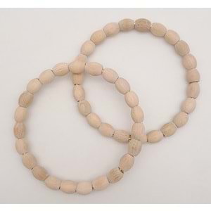 Çanta Aksesuar 12 cm Oval Ahşap Boncuklu Bilezik Model Ham Ahşap Çift Sap