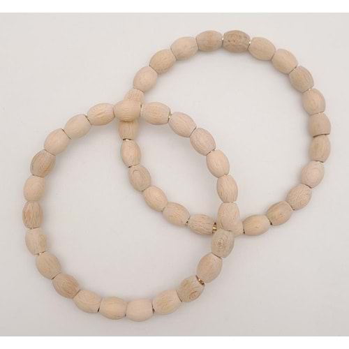 Çanta Aksesuar 12 cm Oval Ahşap Boncuklu Bilezik Model Ham Ahşap Çift Sap