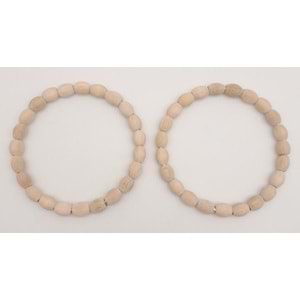 Çanta Aksesuar 12 cm Oval Ahşap Boncuklu Bilezik Model Ham Ahşap Çift Sap