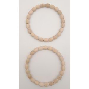 Çanta Aksesuar 12 cm Oval Ahşap Boncuklu Bilezik Model Ham Ahşap Çift Sap