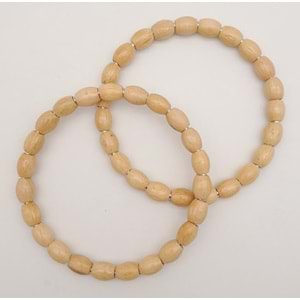 Çanta Aksesuar 12 cm Oval Ahşap Boncuklu Bilezik Model Açık Ahşap Çift Sap