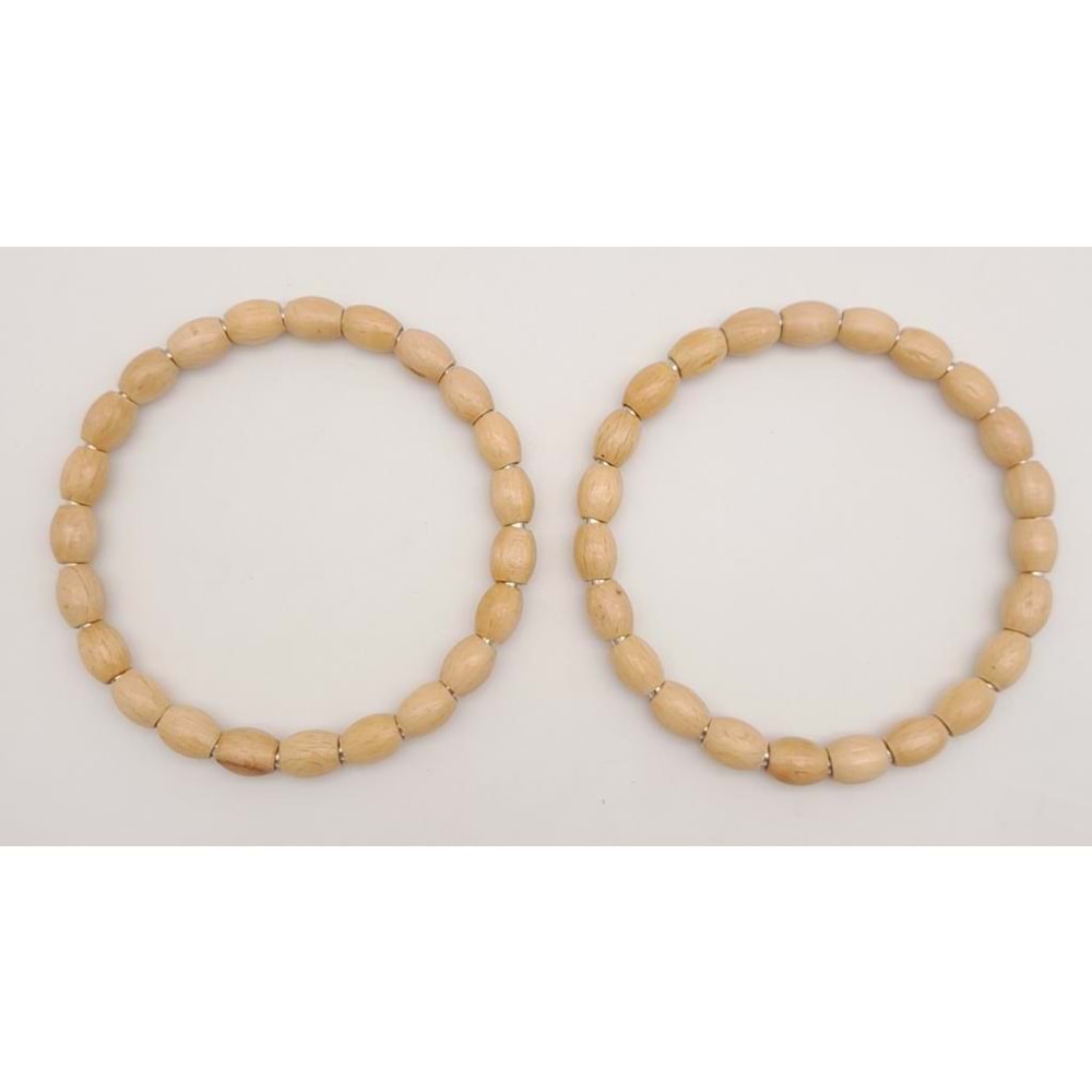 Çanta Aksesuar 12 cm Oval Ahşap Boncuklu Bilezik Model Açık Ahşap Çift Sap