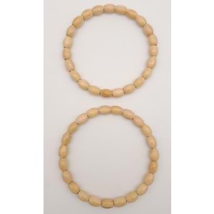 Çanta Aksesuar 12 cm Oval Ahşap Boncuklu Bilezik Model Açık Ahşap Çift Sap