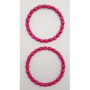 Çanta Aksesuar 12 cm Oval Ahşap Boncuklu Bilezik Model Fuşya Renk Çift Sap