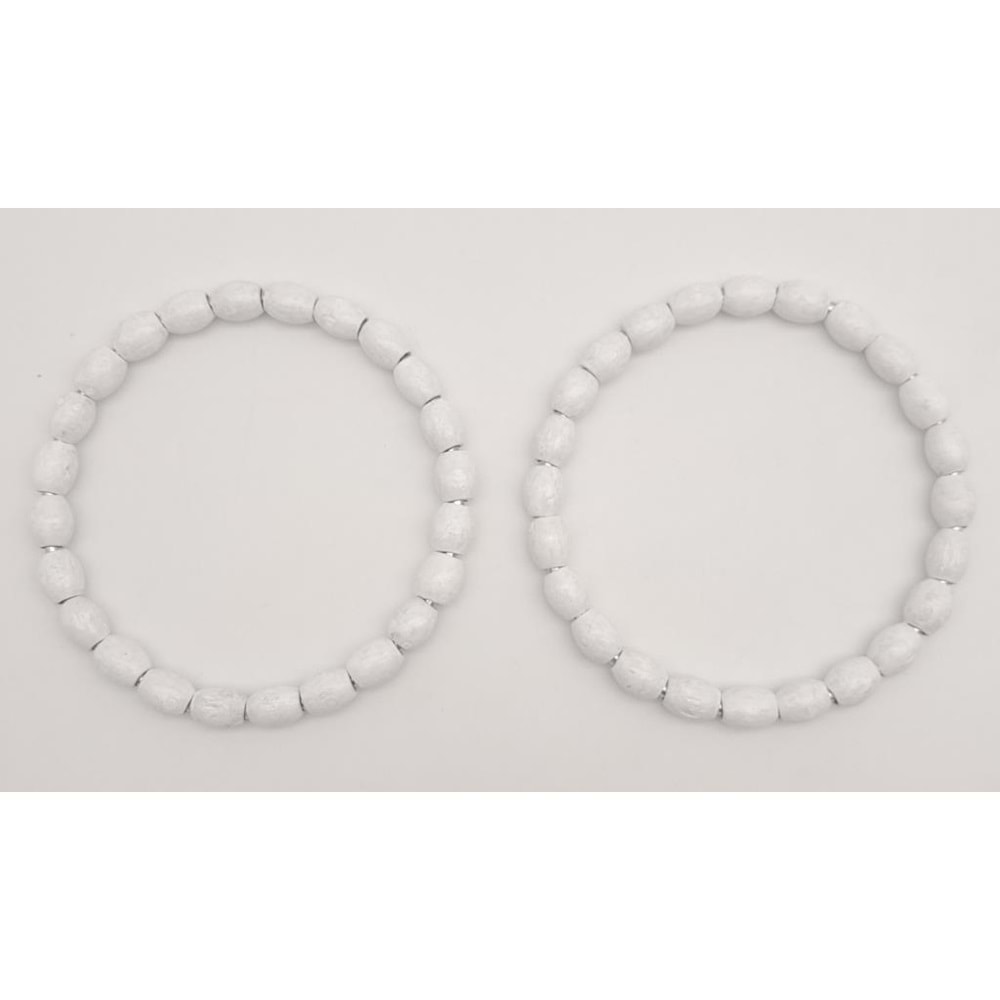 Çanta Aksesuar 12 cm Oval Ahşap Boncuklu Bilezik Model Beyaz Renk Çift Sap