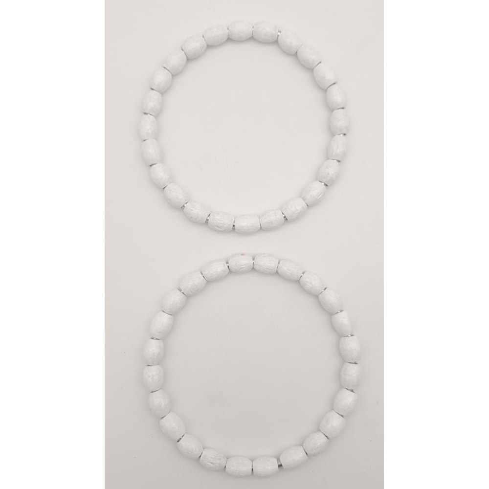 Çanta Aksesuar 12 cm Oval Ahşap Boncuklu Bilezik Model Beyaz Renk Çift Sap