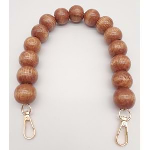 Çanta Aksesuar 40 cm Ahşap Boncuklu Taba Renk Kancalı Tek Sap Light Gold Metalli