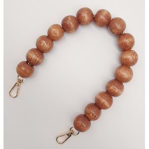 Çanta Aksesuar 40 cm Ahşap Boncuklu Taba Renk Kancalı Tek Sap Light Gold Metalli