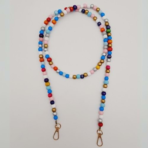 Çanta Aksesuar 120 cm Renkli 8 mm Ahşap Boncuklu Çanta Sapı Light Gold Metalli