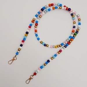 Çanta Aksesuar 120 cm Renkli 8 mm Ahşap Boncuklu Çanta Sapı Light Gold Metalli