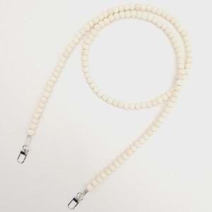 Çanta Aksesuar 120 cm Ham Doğal Renk 8 mm Ahşap Boncuklu Çanta Sapı Gümüş Metalli