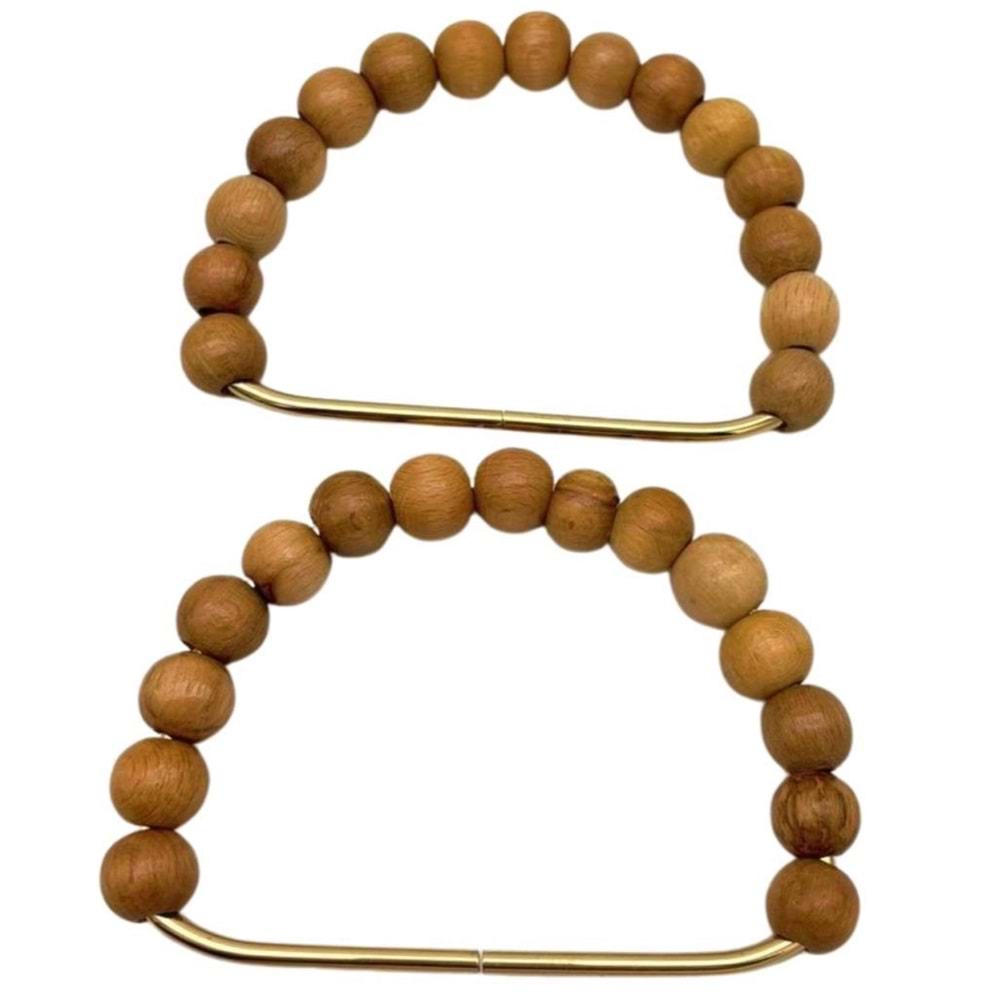 Çanta Aksesuar 12x10 cm D Model Ahşap Boncuklu Açık Renk Çift Çanta Sapı