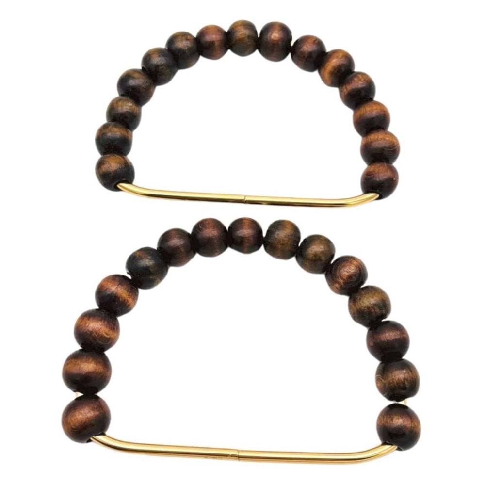 Çanta Aksesuar 12x10 cm D Model Ahşap Boncuklu Koyu Renk Çift Çanta Sapı