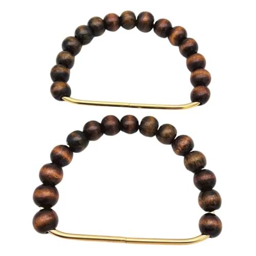 Çanta Aksesuar 12x10 cm D Model Ahşap Boncuklu Koyu Renk Çift Çanta Sapı