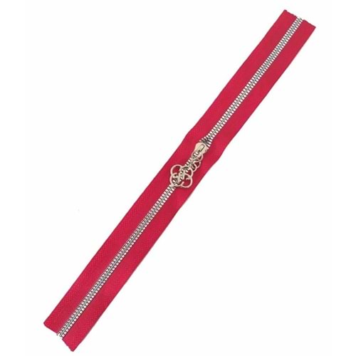 Çanta Aksesuar Başlıklı Fermuar 30 Cm Gümüş Metal Kırmızı