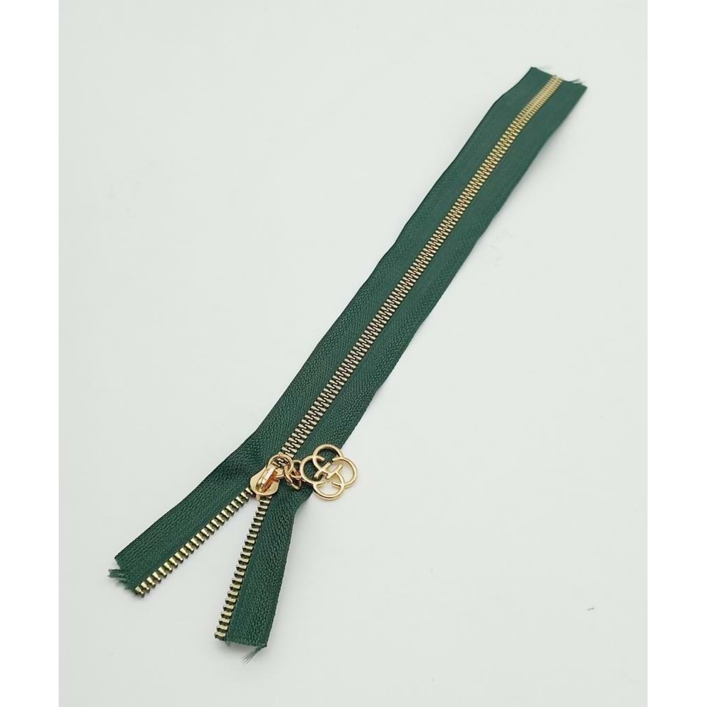 Çanta Aksesuar Başlıklı Fermuar 30 Cm Light Gold Metal Zümrüt Yeşili