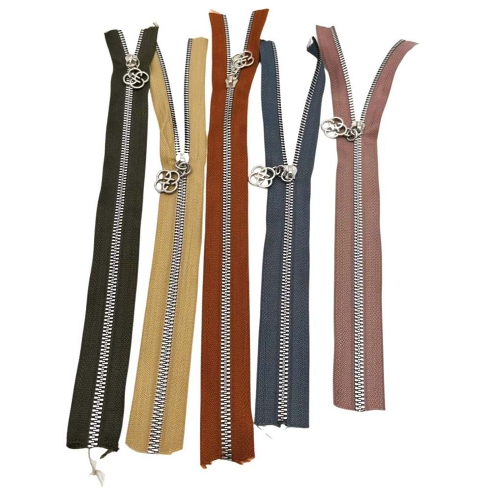 Çanta Aksesuar Başlıklı Fermuar Set 30 Cm Gümüş Metal 5 Adet (Haki ,Bej, Taba, Gri, Vizon)