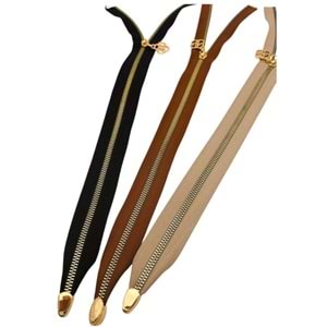 Çanta Aksesuar Başlıklı Fermuar Set 45 Cm Light Gold Metal 3 Adet (Bej, Taba, Siyah)