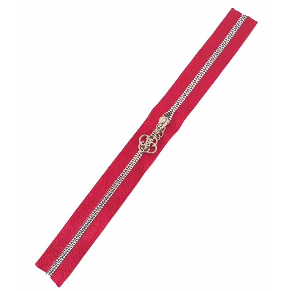Çanta Aksesuar Başlıklı Fermuar 40 Cm Gümüş Metal Kırmızı