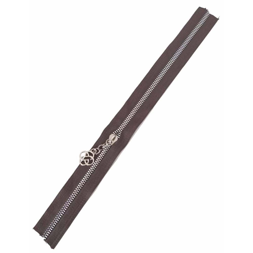 Çanta Aksesuar Başlıklı Fermuar 40 Cm Gümüş Metal Koyu Kahve