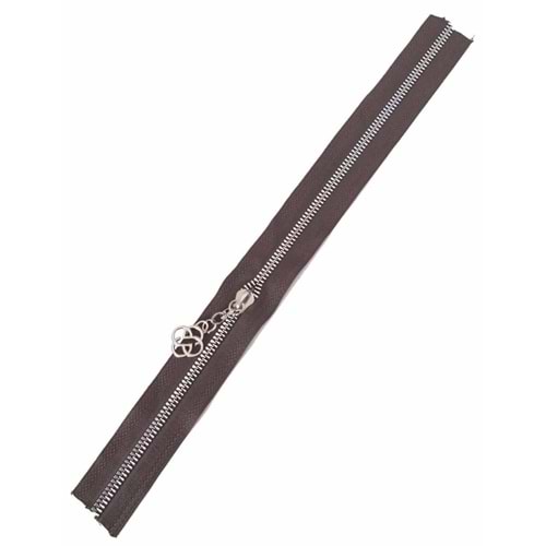 Çanta Aksesuar Başlıklı Fermuar 40 Cm Gümüş Metal Koyu Kahve