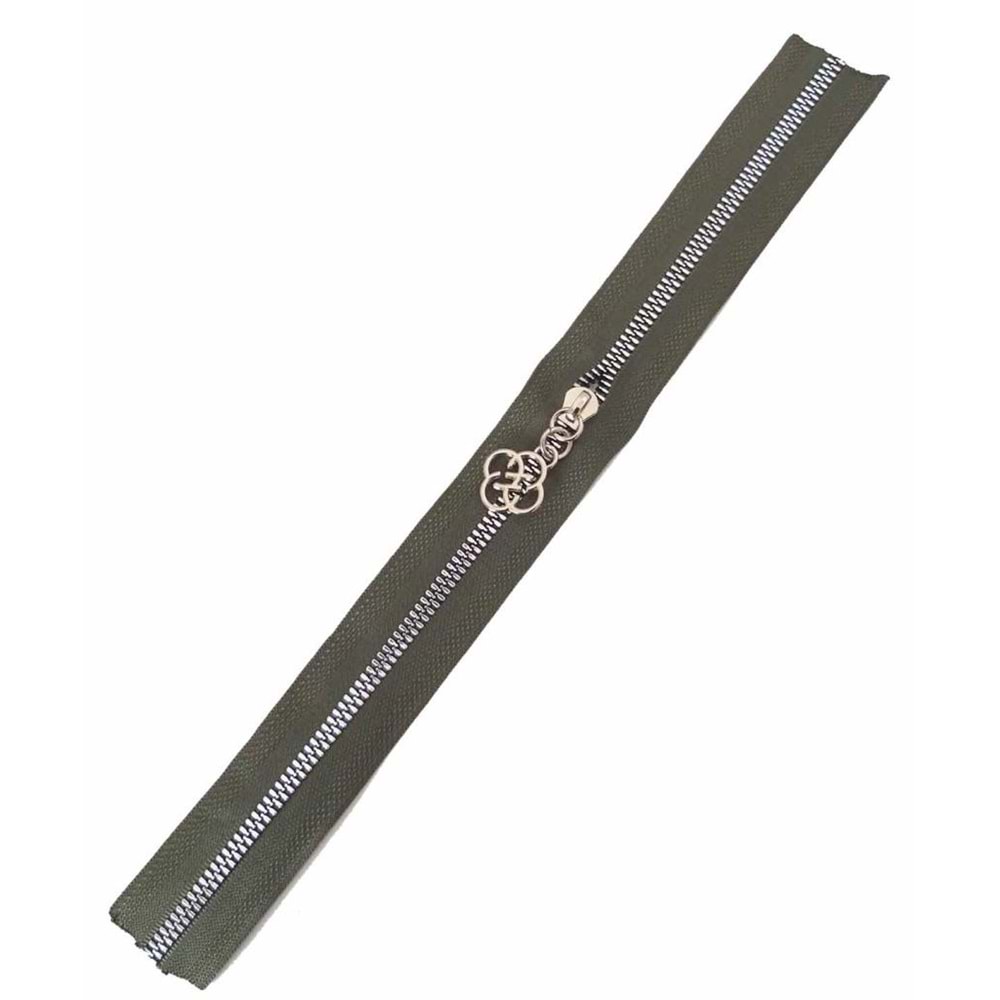 Çanta Aksesuar Başlıklı Fermuar 40 Cm Gümüş Metal Haki