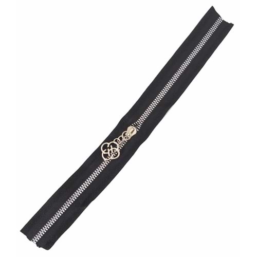 Çanta Aksesuar Başlıklı Fermuar 40 Cm Gümüş Metal Siyah