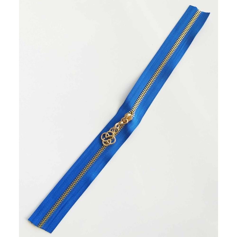 Çanta Aksesuar Başlıklı Fermuar 40 Cm Light Gold Metal Saks Mavi
