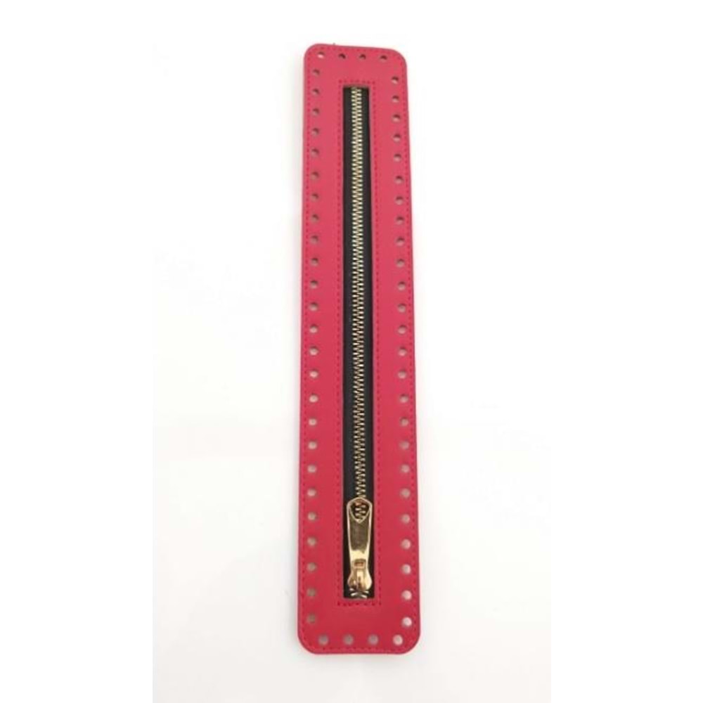 Çanta Aksesuar Derili Fermuar Yeni Model Kırmızı 30 Cm Light Gold