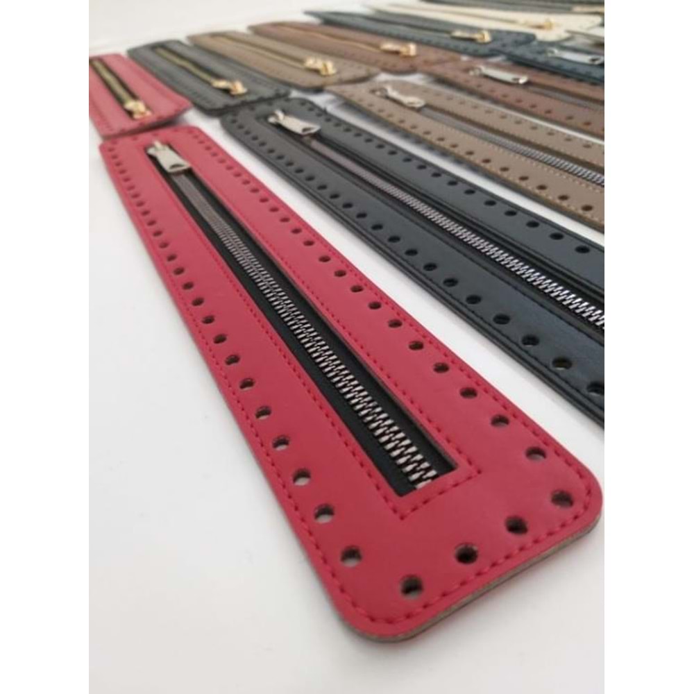 Çanta Aksesuar Derili Fermuar Yeni Model Kırmızı 30 Cm Gümüş