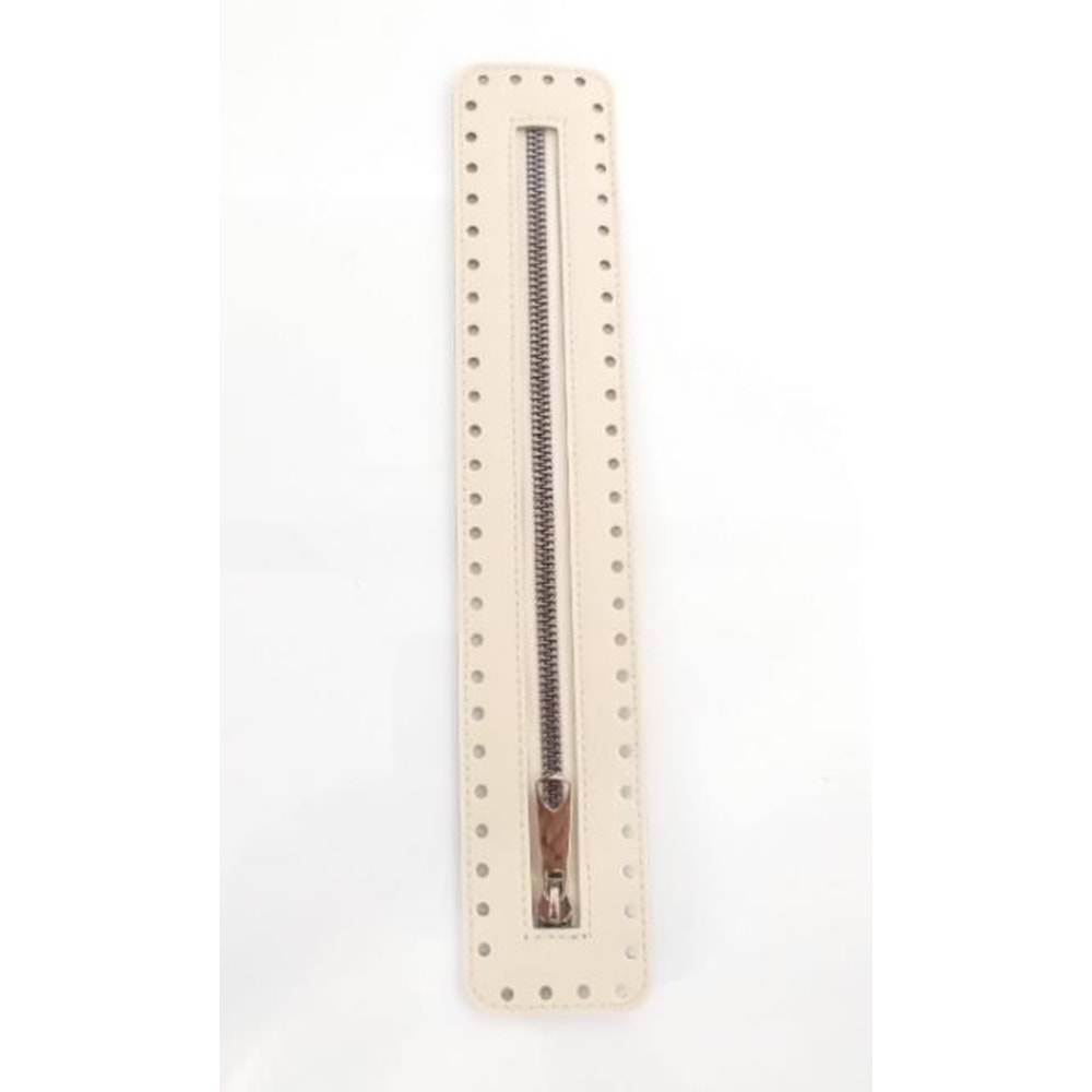 Çanta Aksesuar Derili Fermuar Yeni Model Krem 30 Cm Gümüş