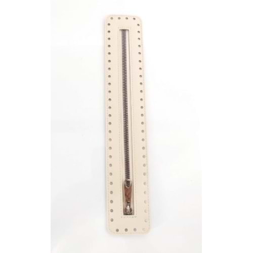 Çanta Aksesuar Derili Fermuar Yeni Model Krem 30 Cm Gümüş