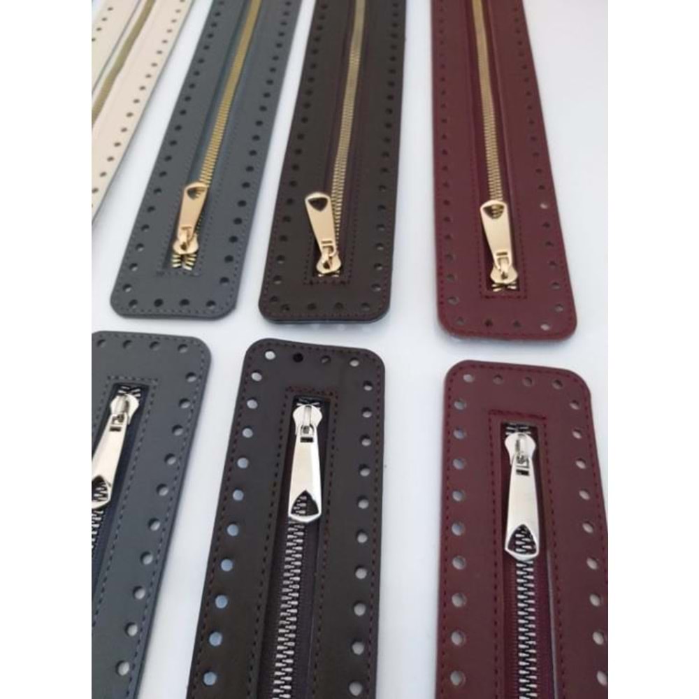 Çanta Aksesuar Derili Fermuar Yeni Model Krem 30 Cm Gümüş