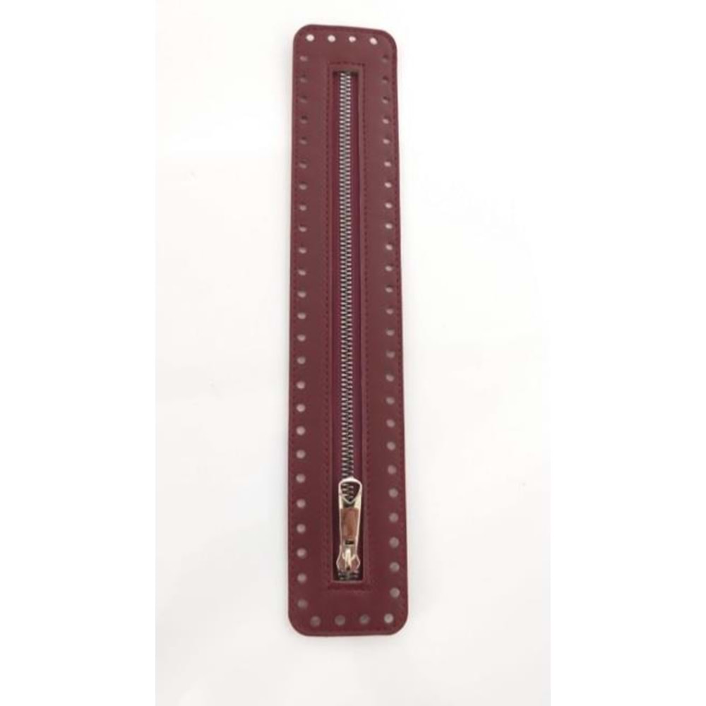 Çanta Aksesuar Derili Fermuar Yeni Model Bordo 30 Cm Gümüş