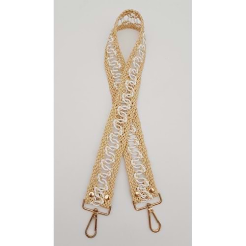 Çanta Aksesuar Ledi Hasır Örgü Model Bej Beyaz Çanta Sapı Light Gold Metalli