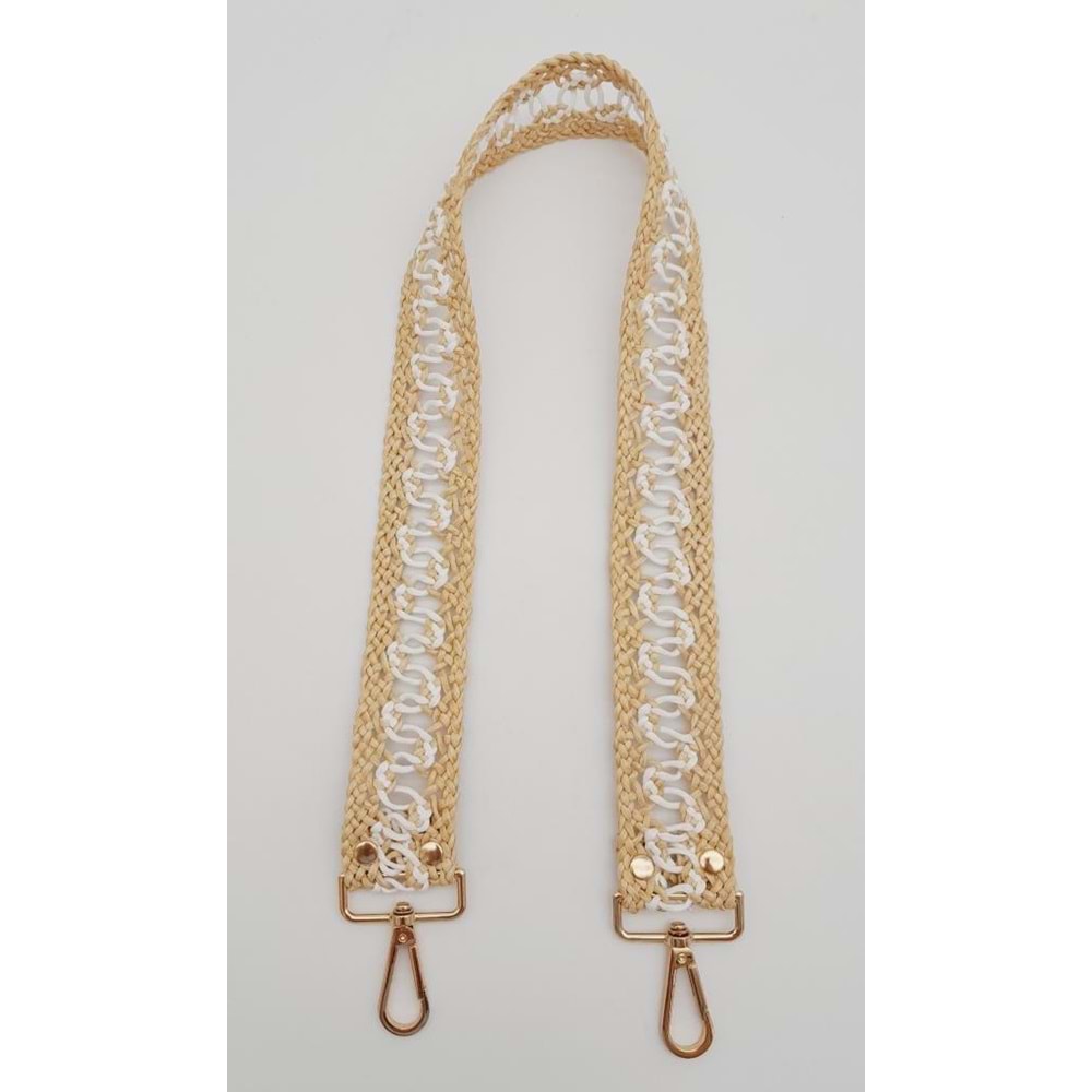 Çanta Aksesuar Ledi Hasır Örgü Model Bej Beyaz Çanta Sapı Light Gold Metalli