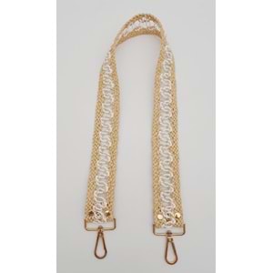 Çanta Aksesuar Ledi Hasır Örgü Model Bej Beyaz Çanta Sapı Light Gold Metalli