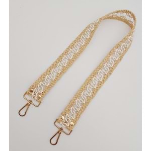 Çanta Aksesuar Ledi Hasır Örgü Model Bej Beyaz Çanta Sapı Light Gold Metalli
