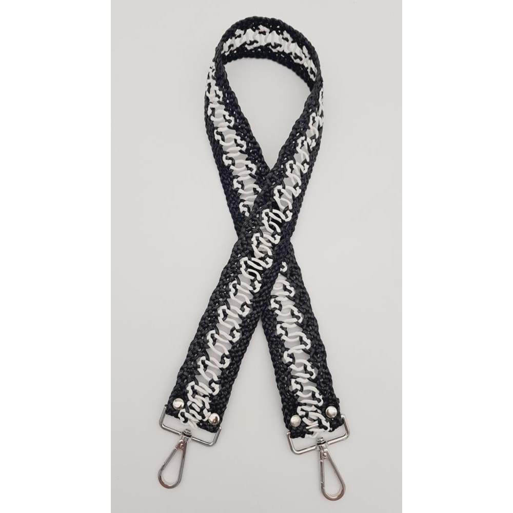 Çanta Aksesuar Ledi Hasır Örgü Model Siyah Beyaz Çanta Sapı Gümüş Metalli