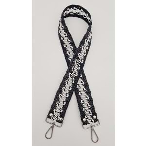 Çanta Aksesuar Ledi Hasır Örgü Model Siyah Beyaz Çanta Sapı Gümüş Metalli