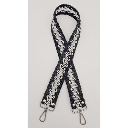 Çanta Aksesuar Ledi Hasır Örgü Model Siyah Beyaz Çanta Sapı Gümüş Metalli